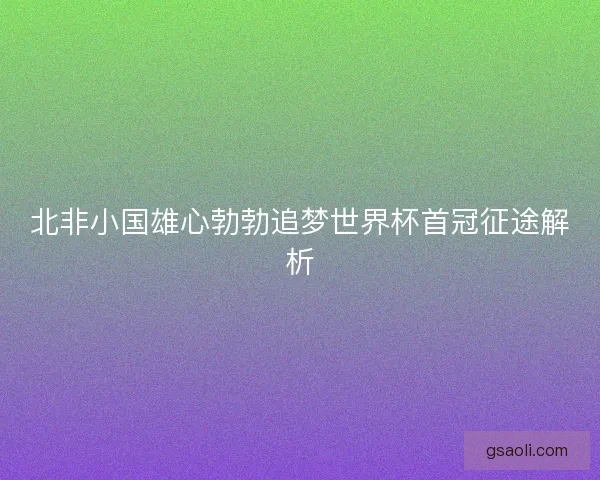 北非小国雄心勃勃追梦世界杯首冠征途解析